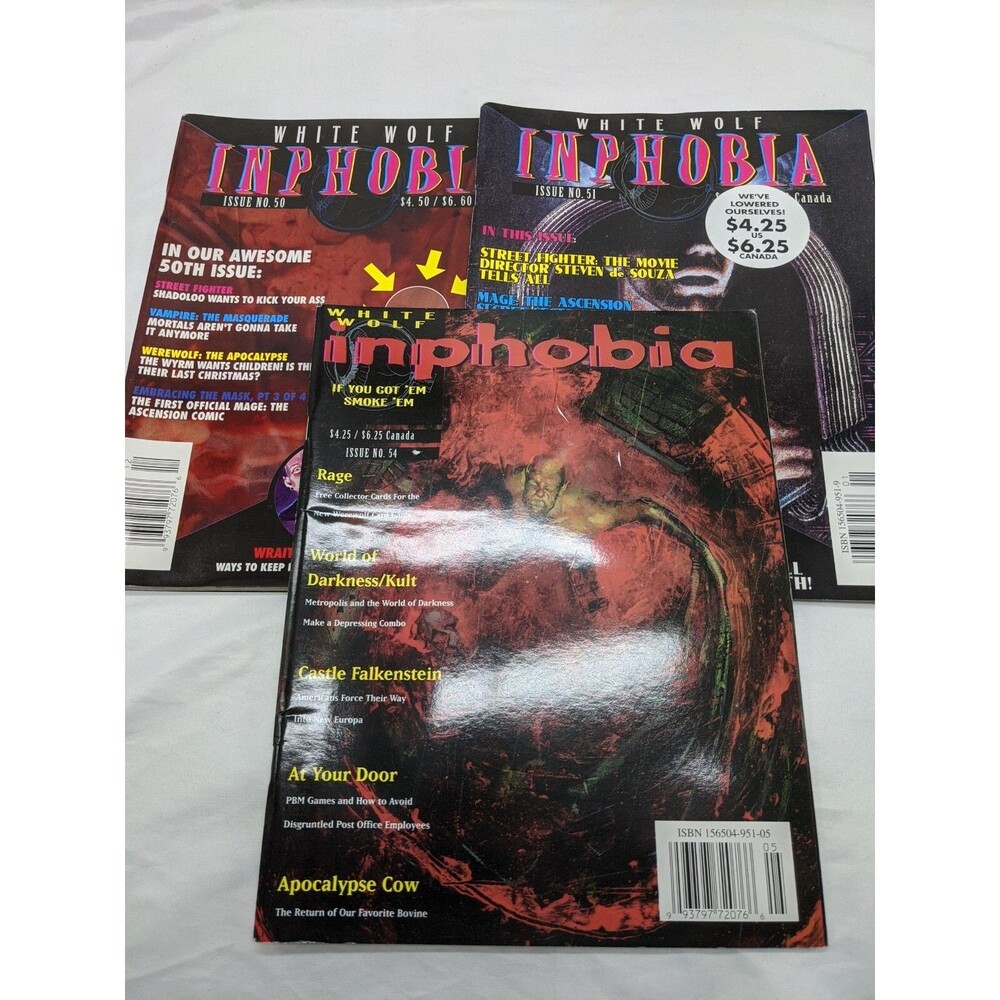 Lot Of (3) White Wolf Inphobia Magazines 50 51 54